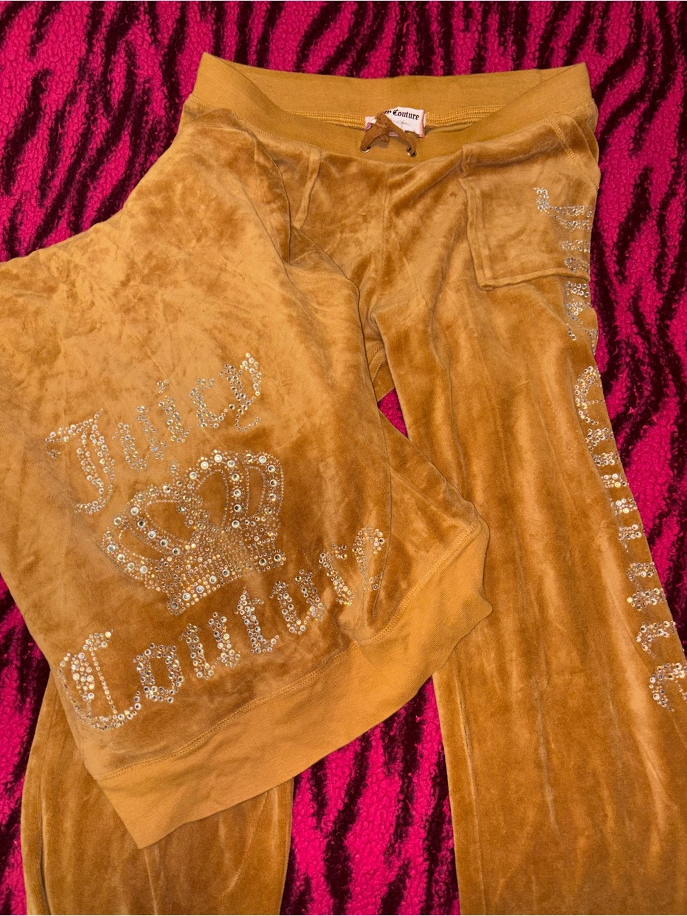Juicy Couture Gold Velour Rhinestone Logo Tracksuit Set